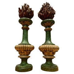 Pair of 17th Century Painted and Gilded Wood Fire Pots