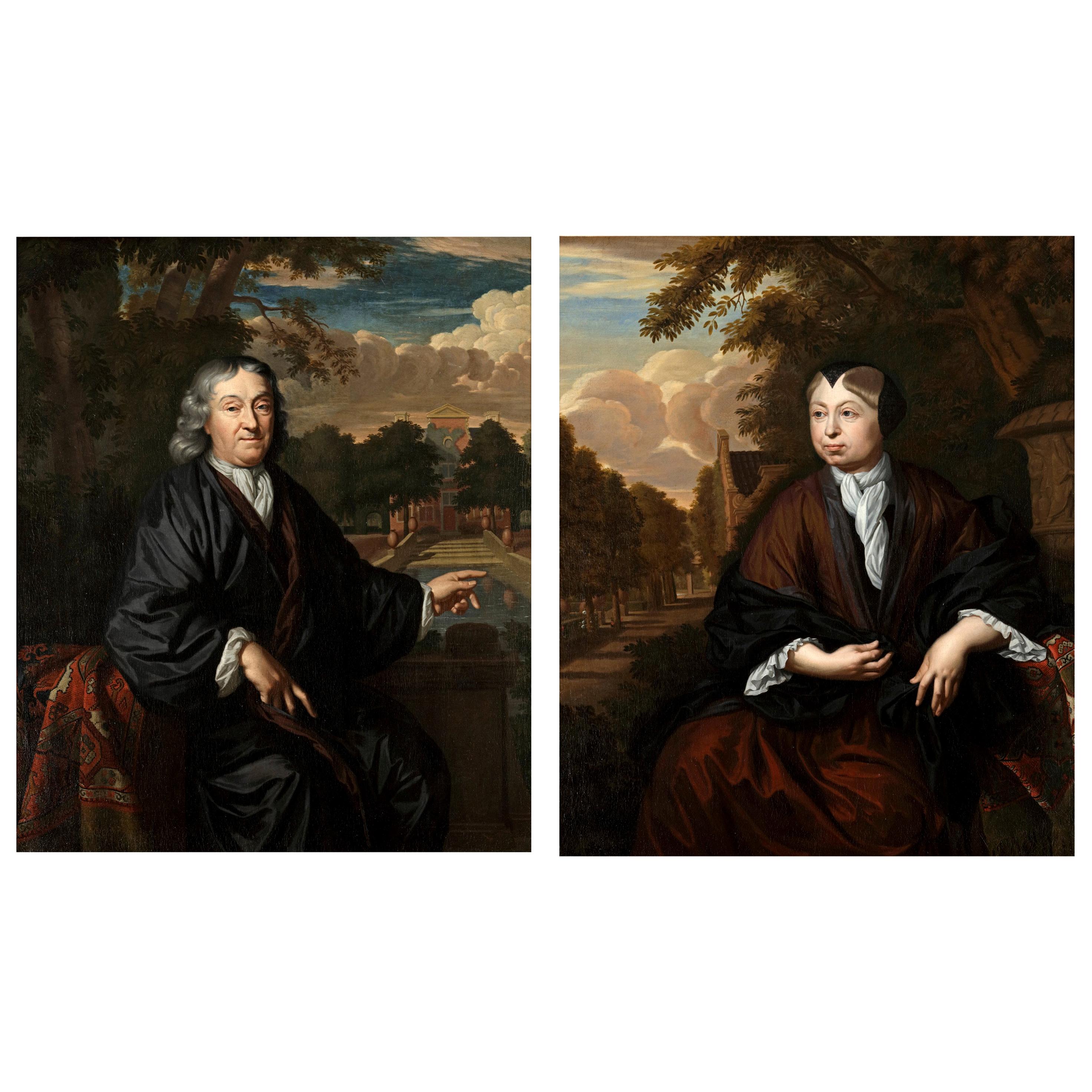 Pair of 17th Century Portraits of Possible Textile Dealers by Chr. Lubieniecki