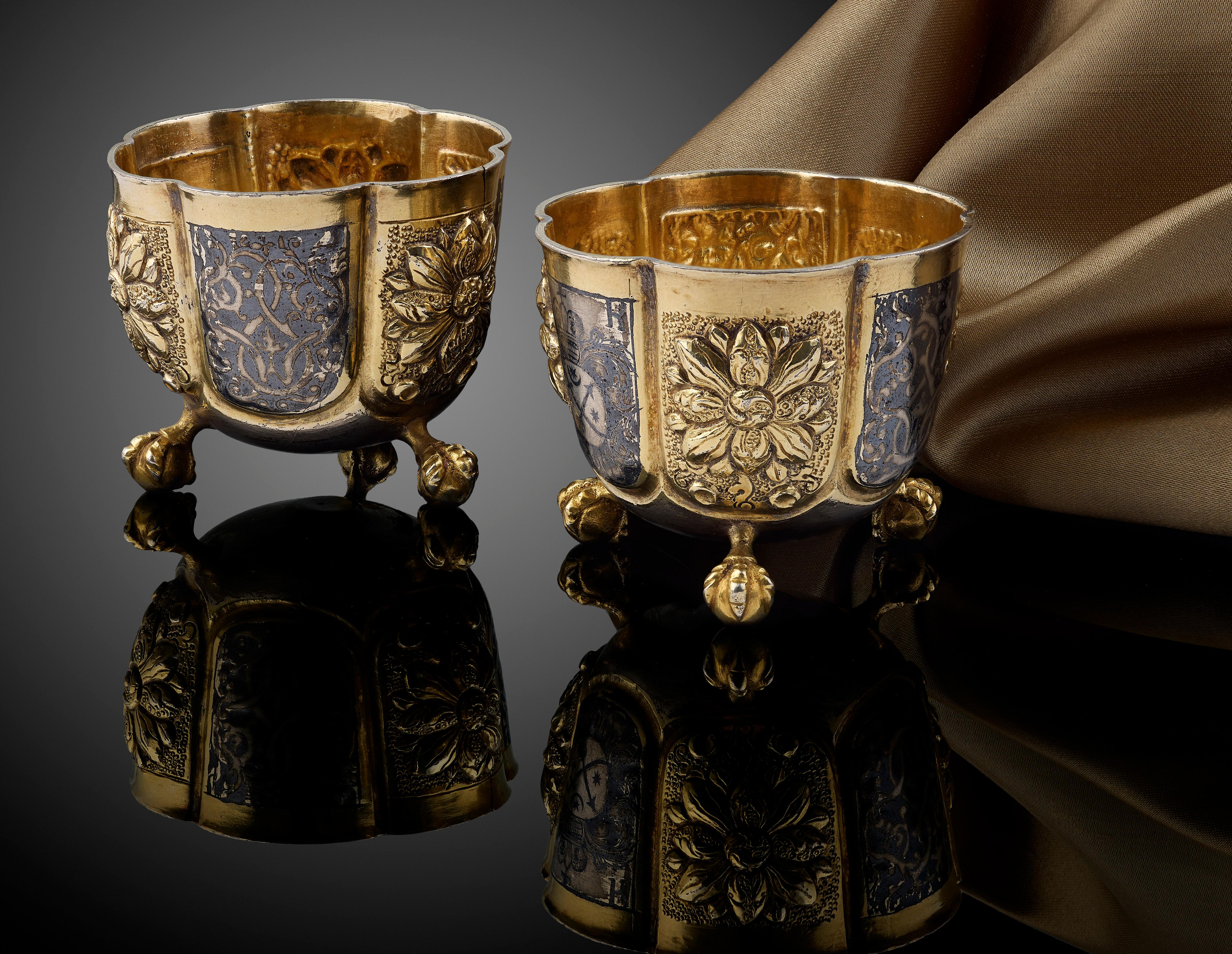 18th Century and Earlier Pair of 17th Century Russian Silver Vodka Cups