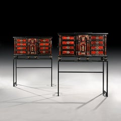 Pair of 17th Century Spanish Baroque Gilt Bronze Mounted Cabinets on Stands