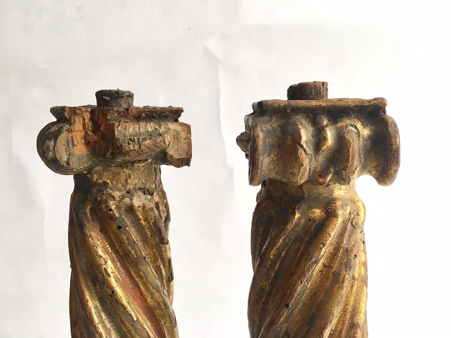 Hand-Carved Pair of 17th Century Spanish Carved Wood Columns