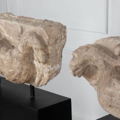 Pair of 17th Century Spanish Hand Carved Stone Carvings