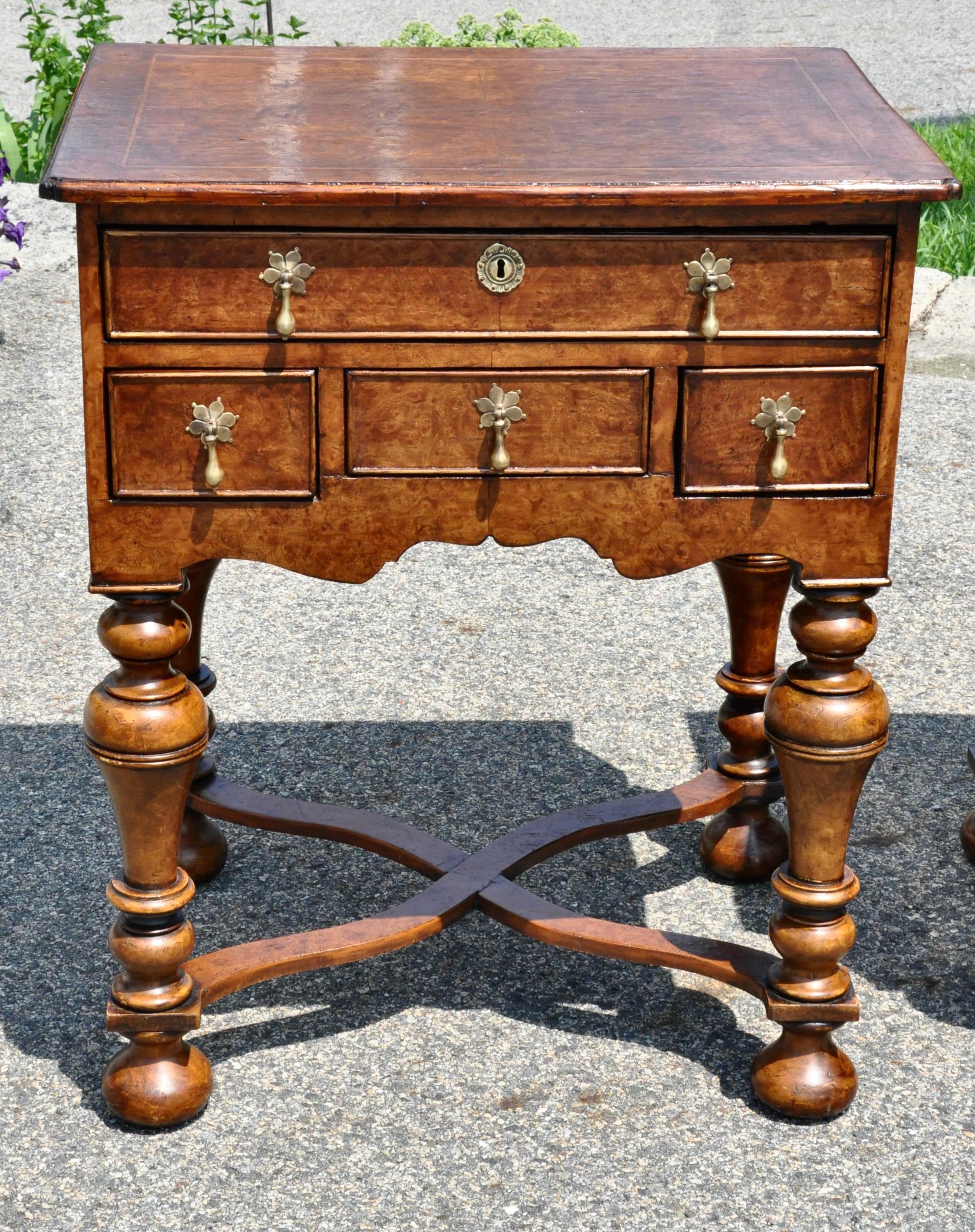 William and Mary Pair of 17th Century Style Burl Walnut End Tables