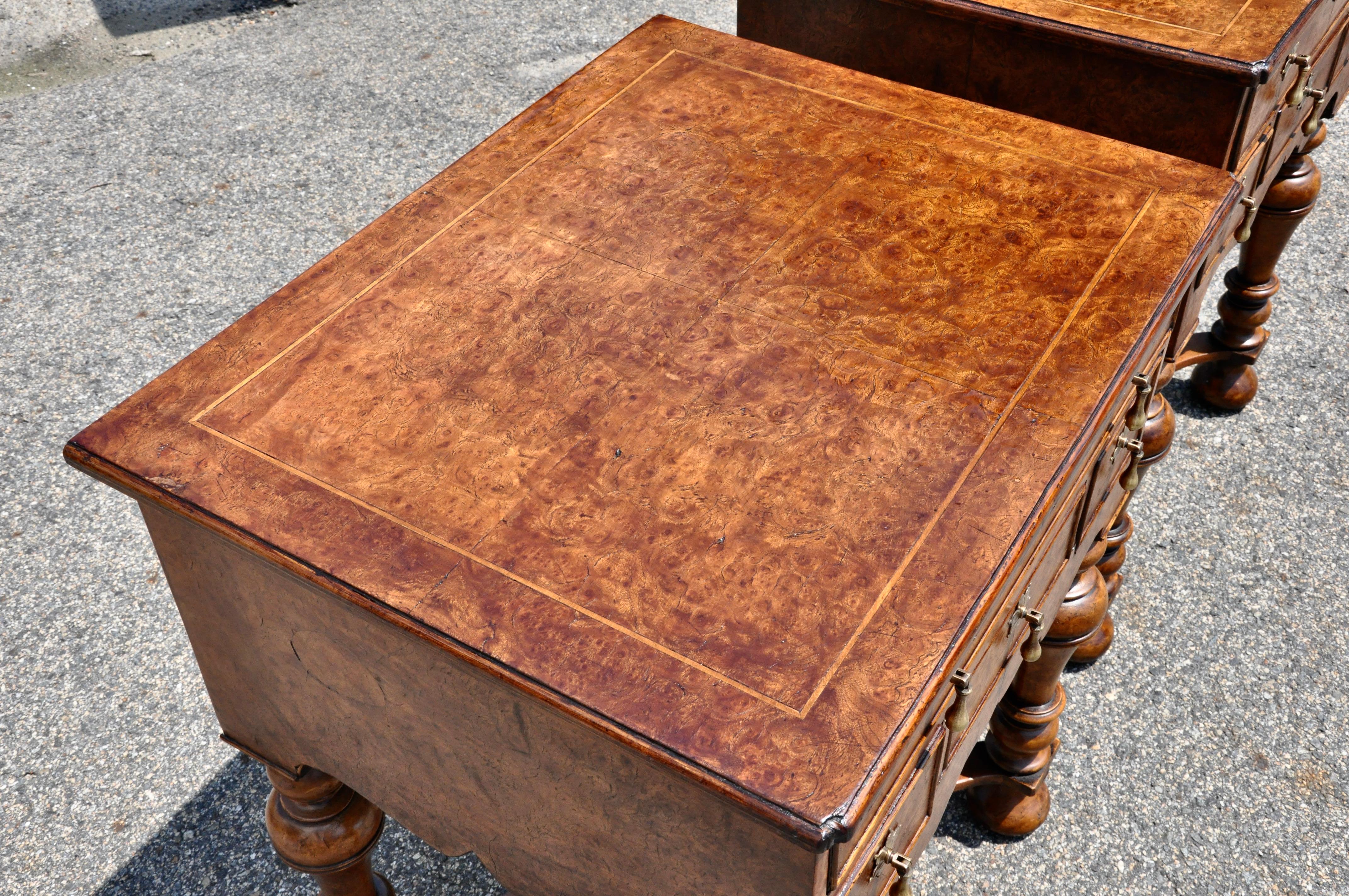 English Pair of 17th Century Style Burl Walnut End Tables