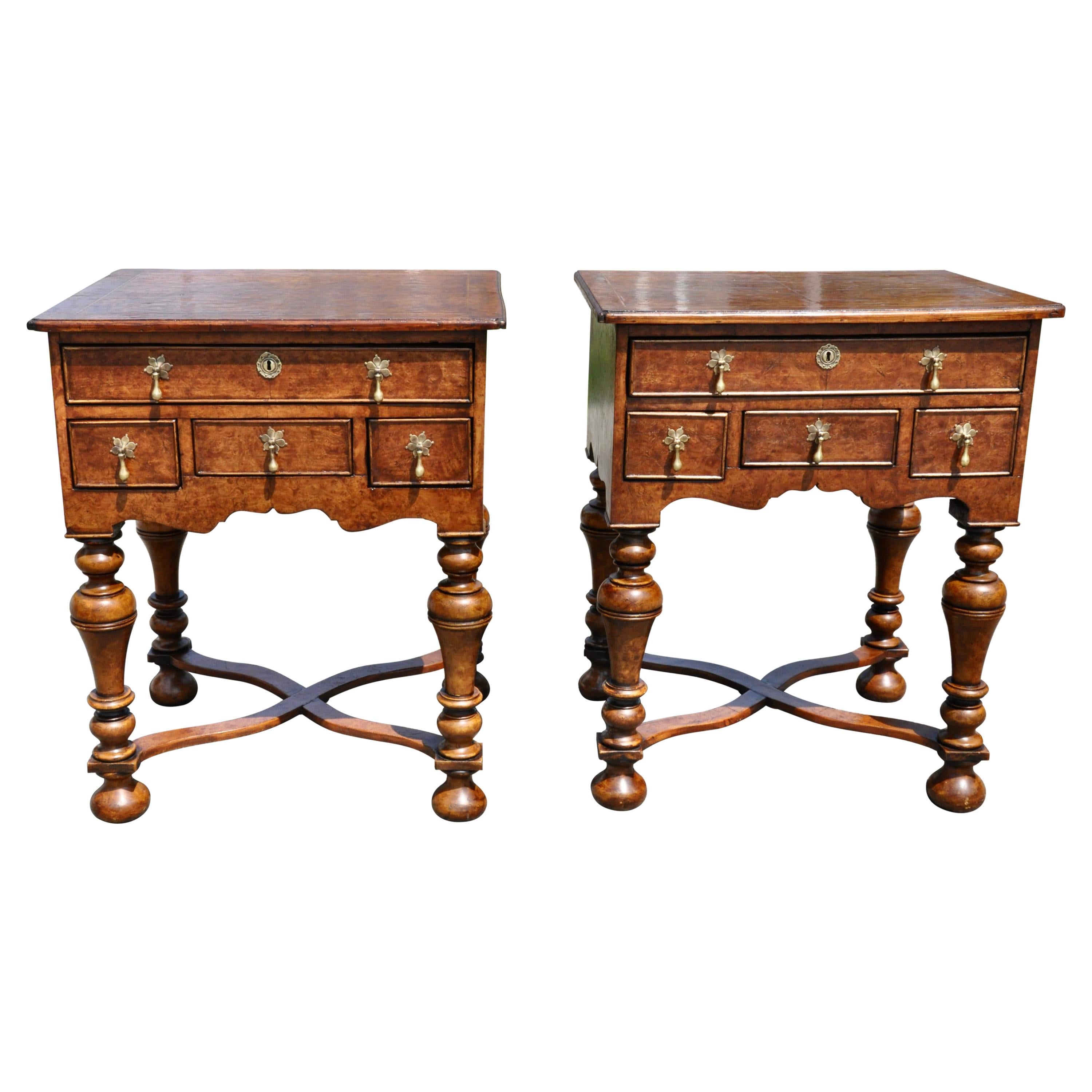 Pair of 17th Century Style Burl Walnut End Tables