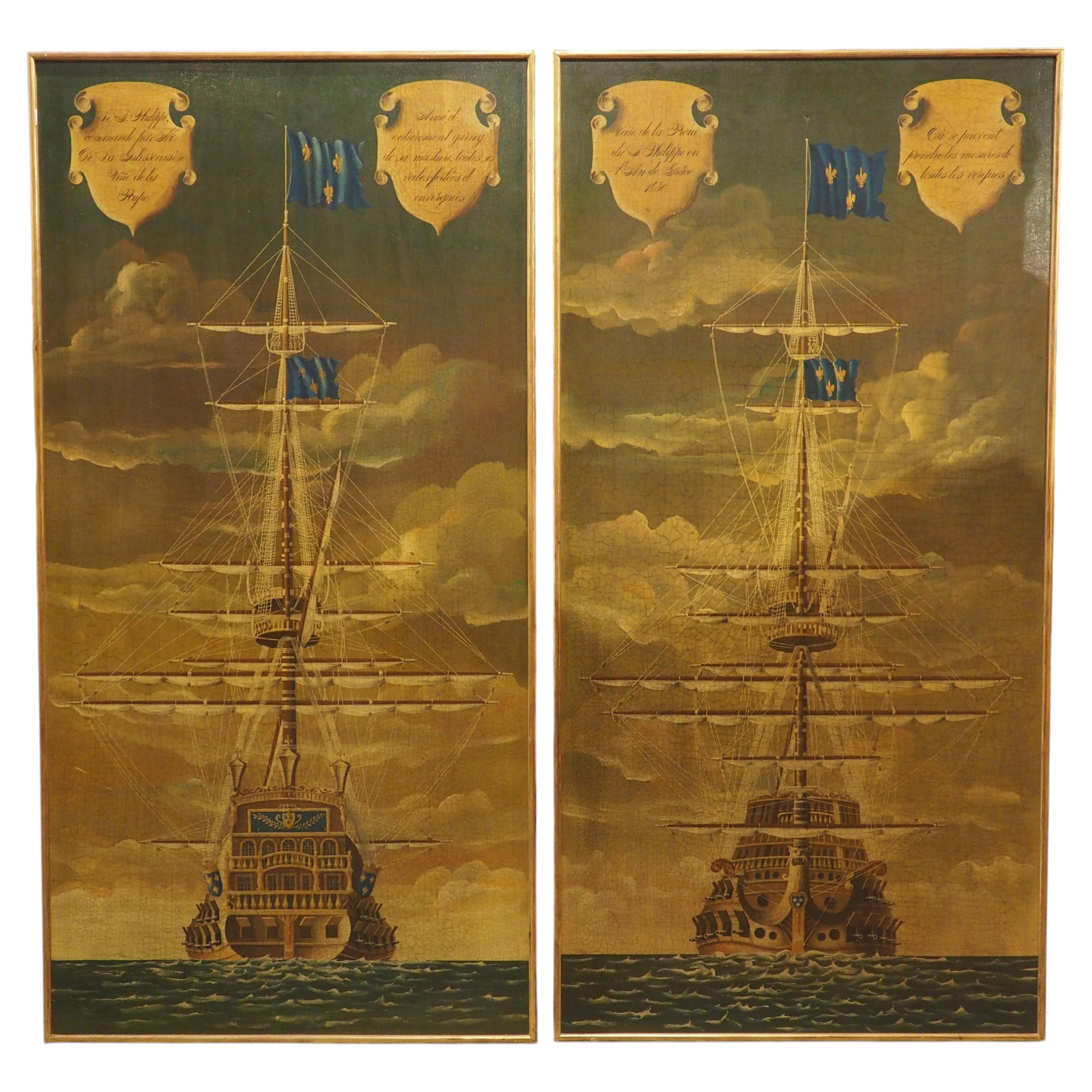 Pair of 17th Century Style French Navy Lithographs, The St. Philippe, C. 1970s For Sale