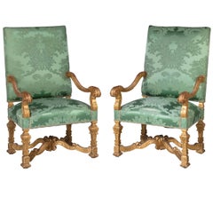 Pair of 17th Century Style Giltwood Armchairs with the Original Gilding