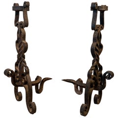 Pair of 17th Century Style Italian Wrought / Forged Andirons