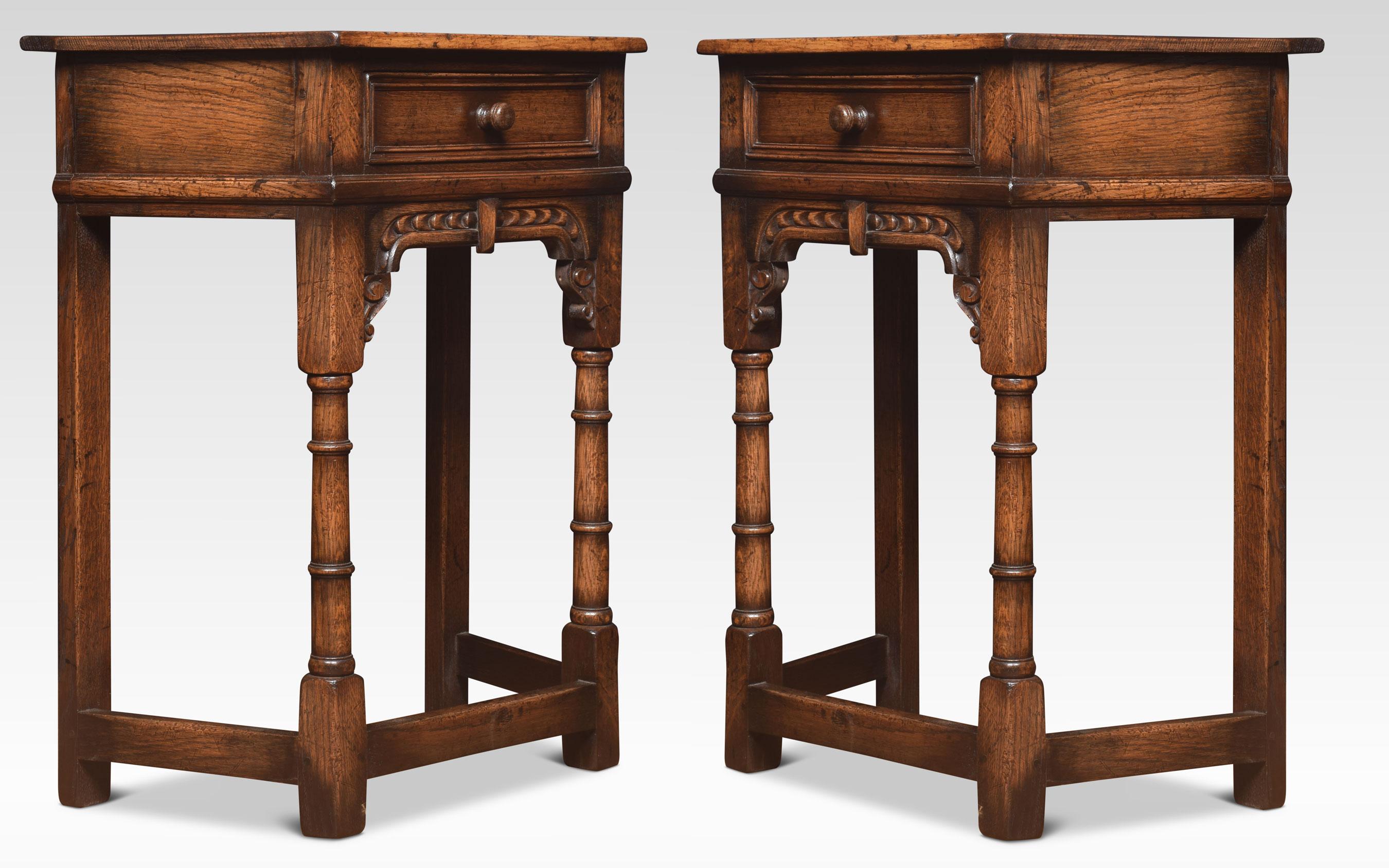 20th Century Pair of 17th Century Style Oak Side Tables