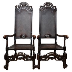 Antique Pair of 17th Century William and Mary Walnut Armchairs