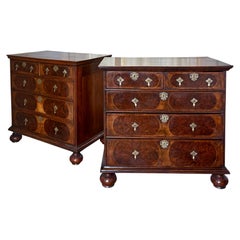 Pair of 17th Century William & Mary Walnut Veneered Chest of Drawers
