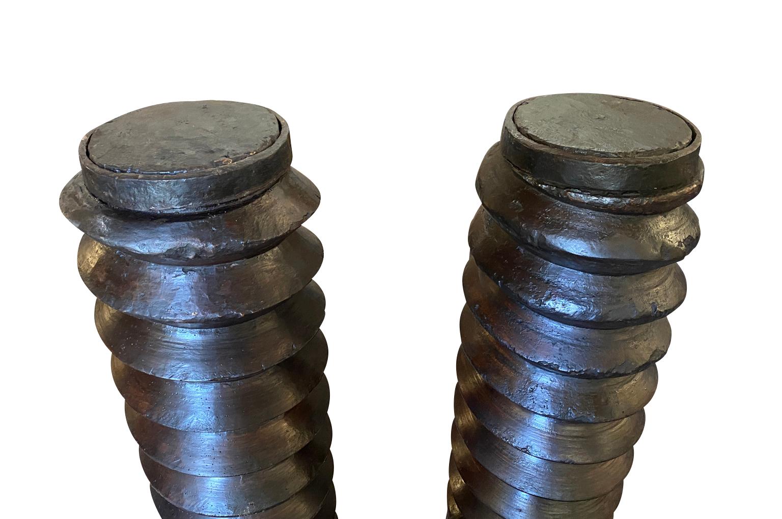 Beech Pair Of 17th Century Wine Press Screws