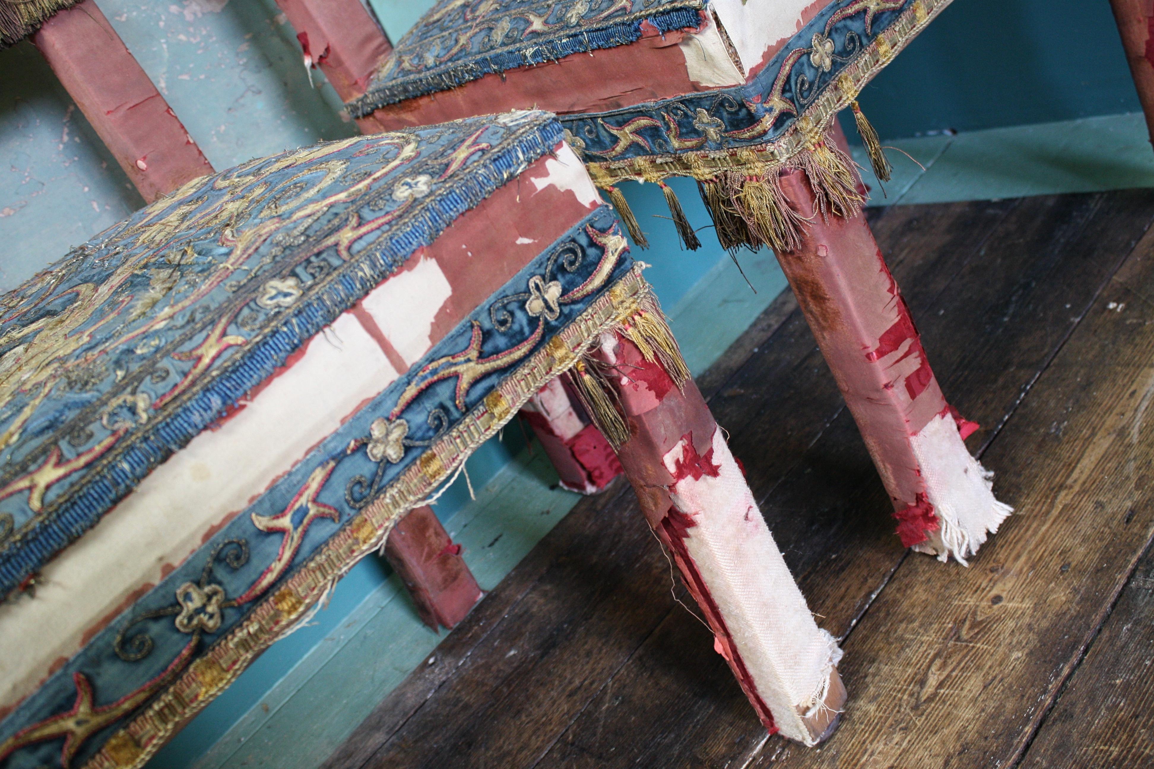 Silk Pair of 17th Century Style Chairs by George Trollope & Son
