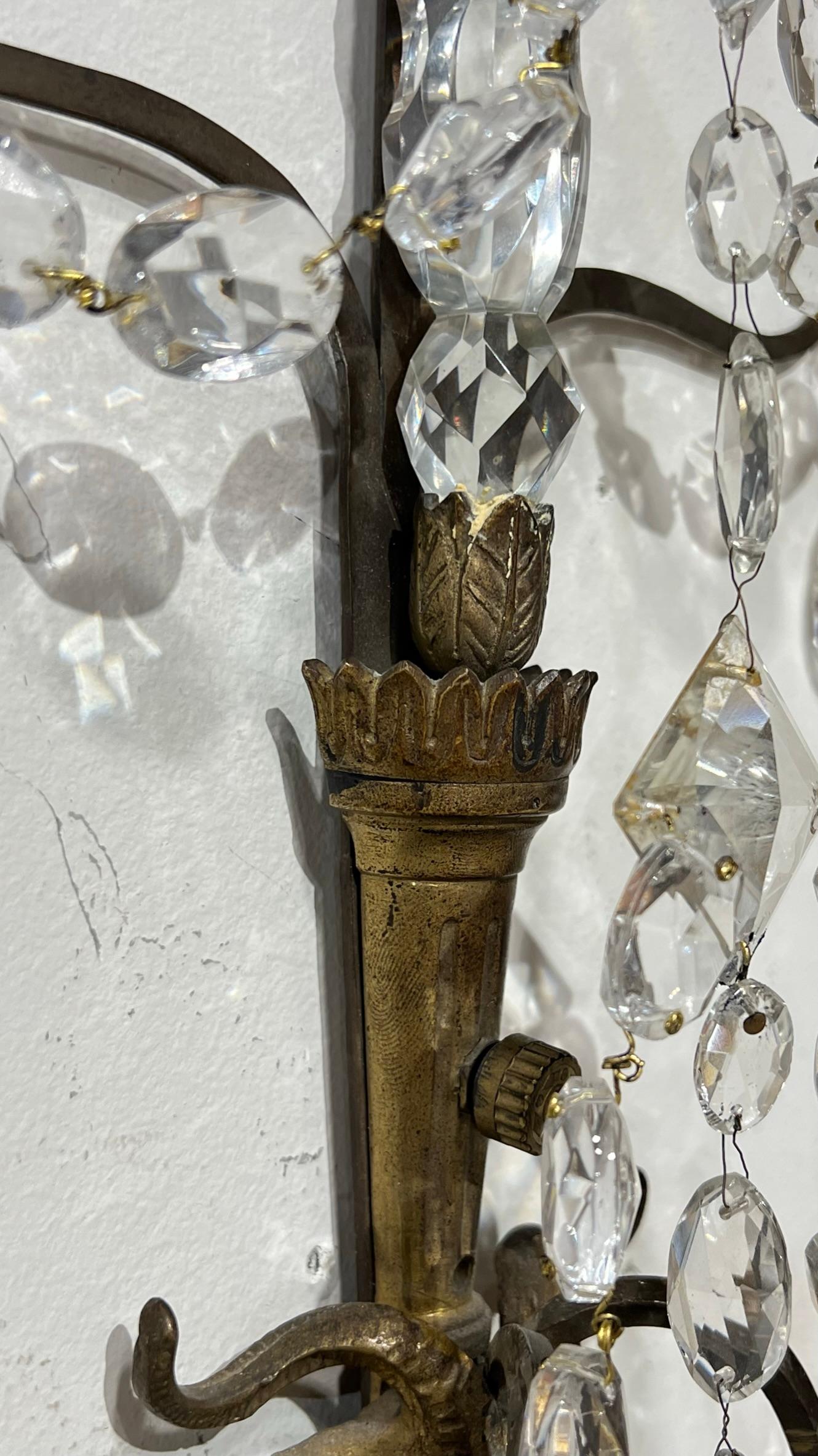Pair of 18/19 Century Baltic Bronze and Crystal Sconses  6