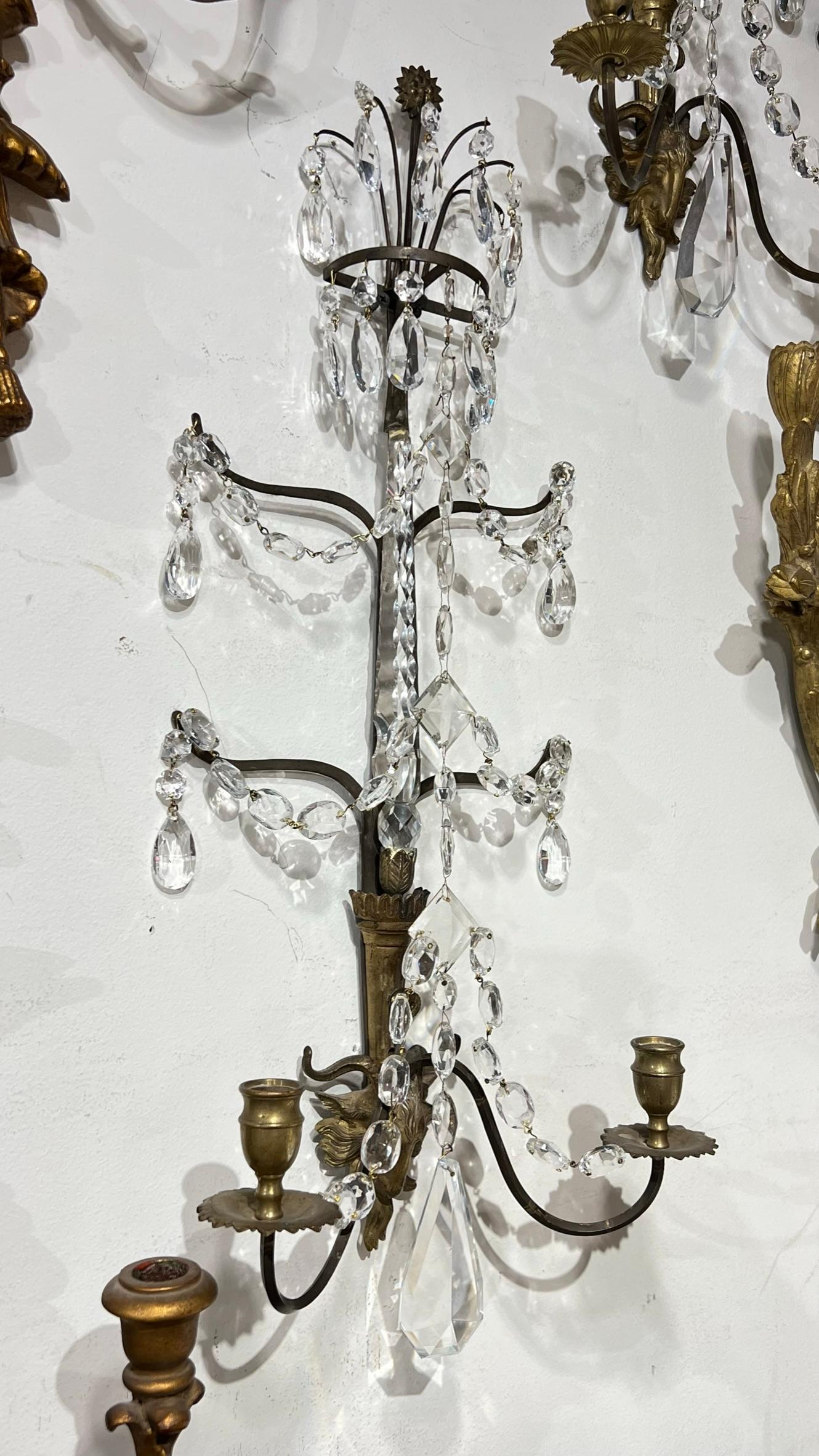 19th Century Pair of 18/19 Century Baltic Bronze and Crystal Sconses 
