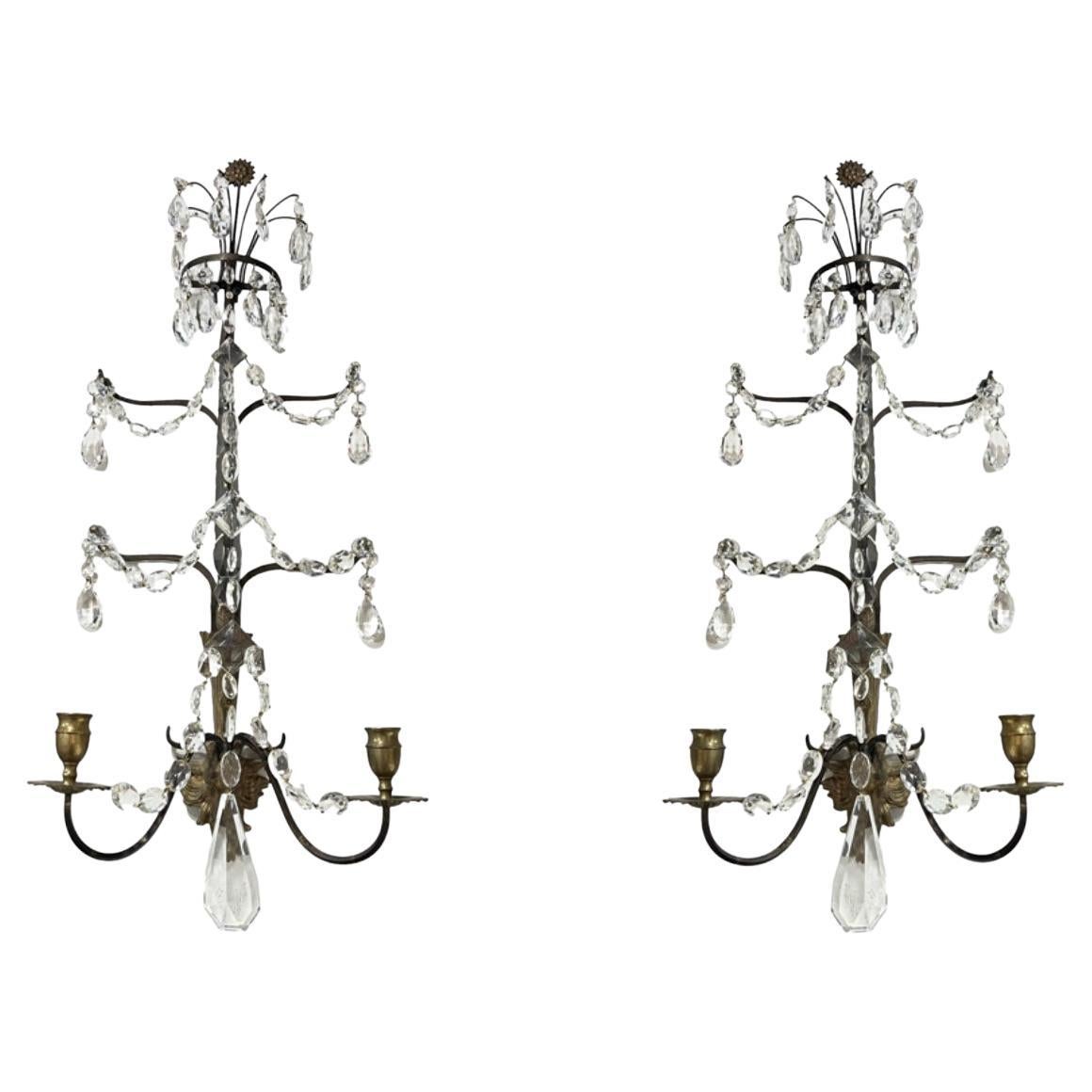 Pair of 18/19 Century Baltic Bronze and Crystal Sconses 