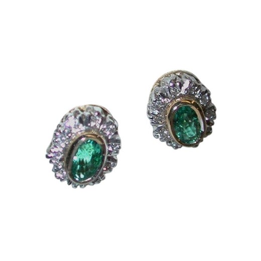 Pair of 18 Carat Emerald and Diamond Cluster Earrings, Dated 2005, London