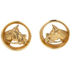 Vintage Piaget Cufflinks Gold Horses Head framed by a Winning Post, English circa 1970 