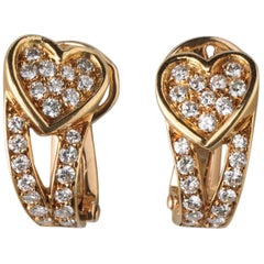 Vintage Pair of 18 Carat Yellow Gold and Diamond Boucheron Heart Ear Clips