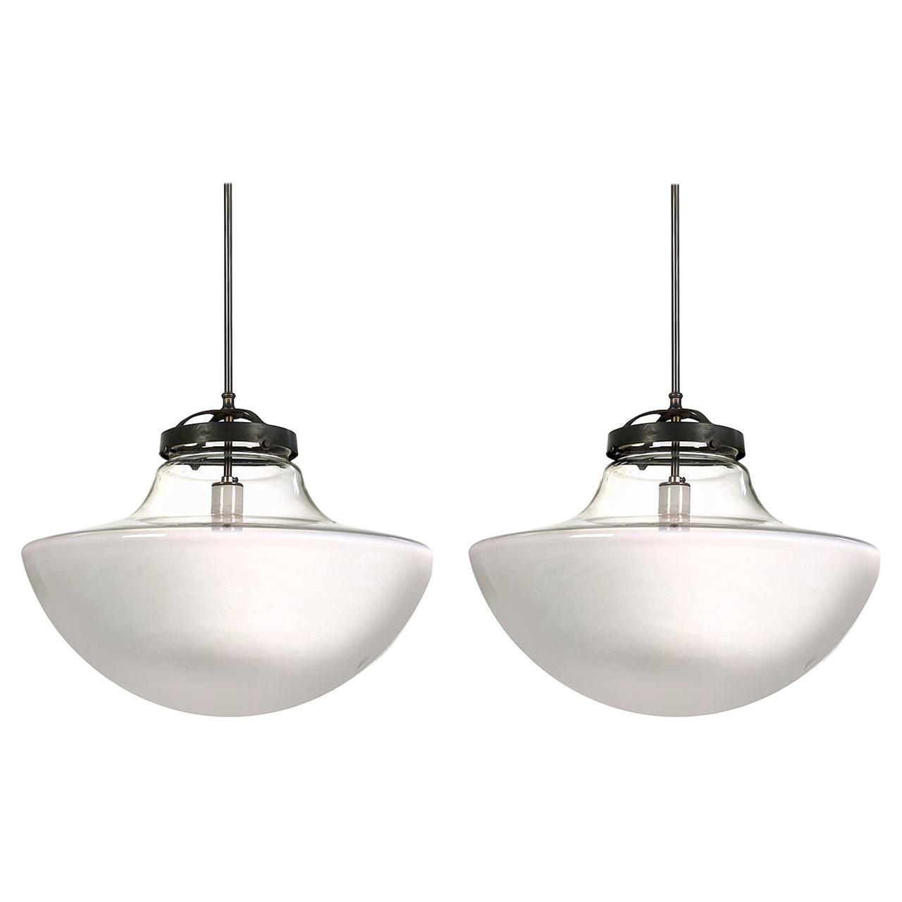 Pair of Mushroom Globes, Half Clear and White