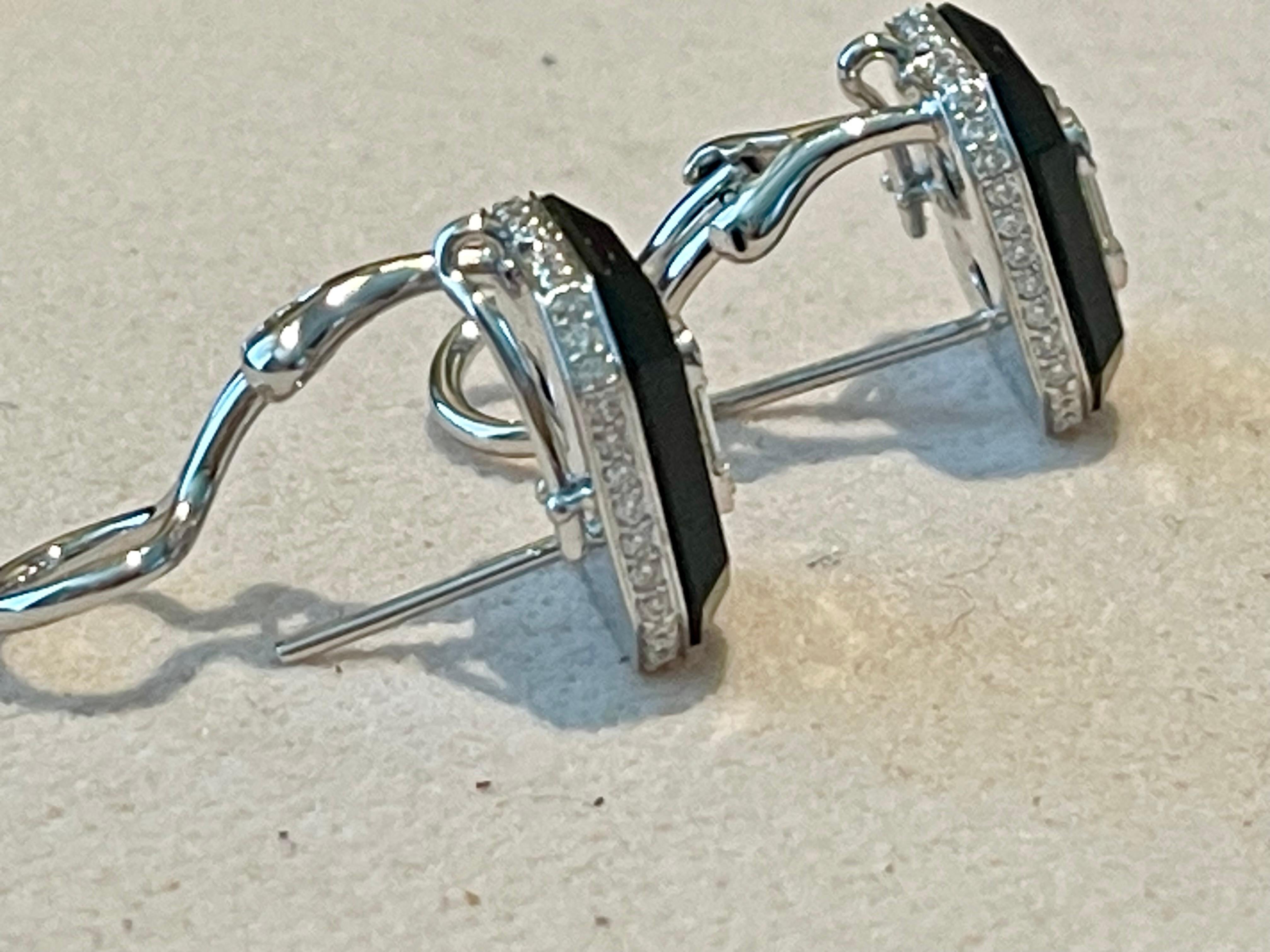 Brilliant Cut Pair of 18 K white Gold Ar Deco style illusion setting Diamond earrings