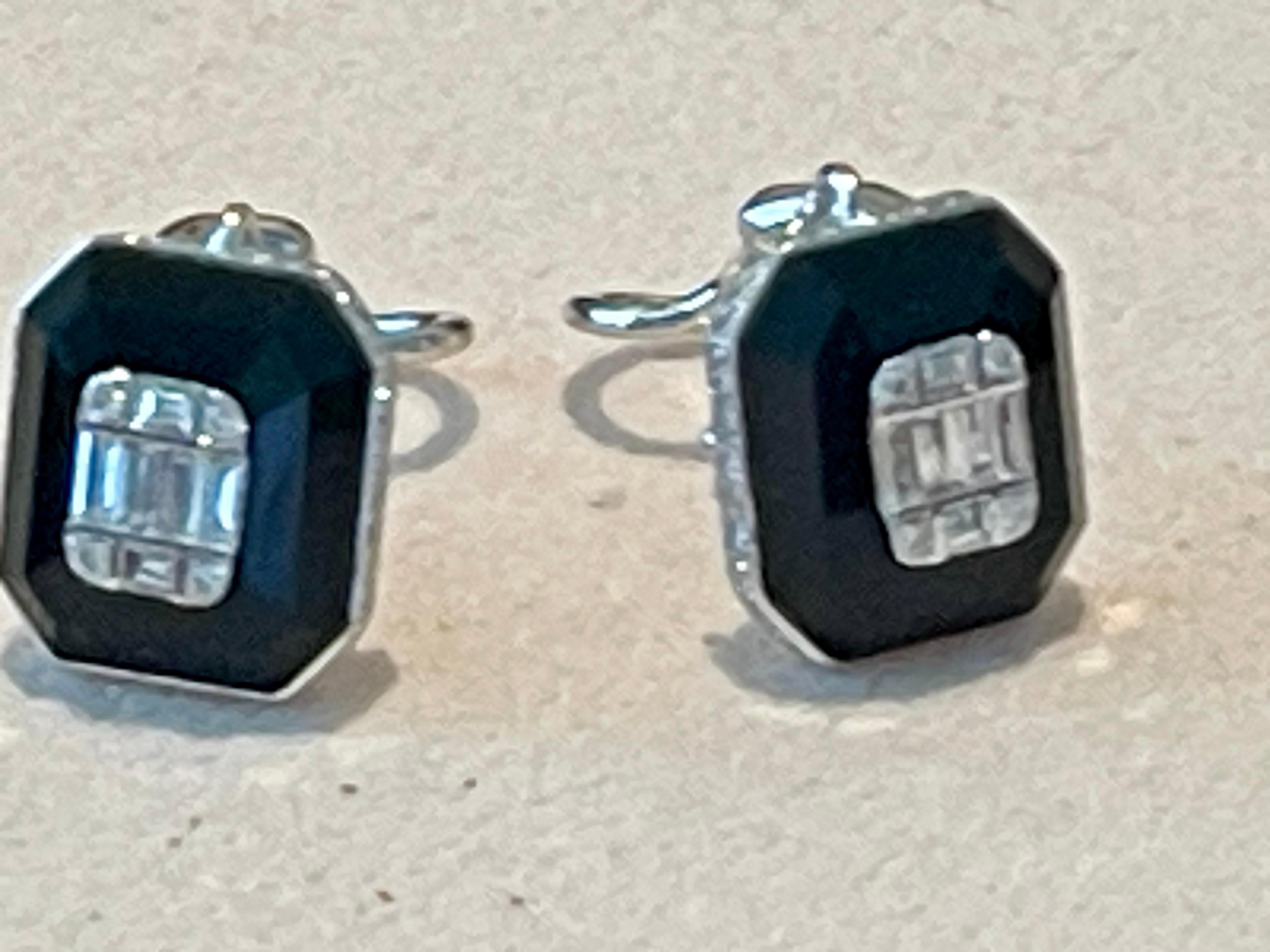 Pair of 18 K white Gold Ar Deco style illusion setting Diamond earrings 2