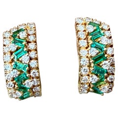 Pair of 18 K yellow Gold Diamond Emerald earclips by Damiani