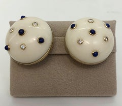Pair of Vintage 18K Gold Agate, Lapis Lazuli & Diamond Earrings, Italy 1980s