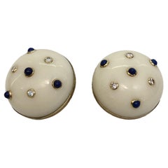 Vintage Pair of 18 Karat Gold Agate and Diamond Earrings