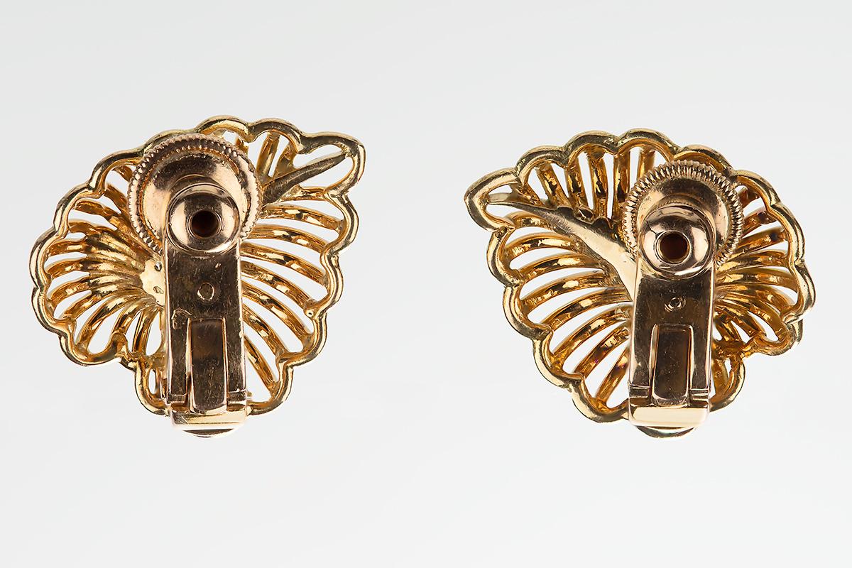 Edwardian Cartier Earrings Leaf Design in 18 Karat Gold & Diamonds, French circa 1950 For Sale