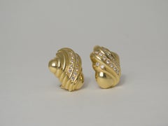 Pair of 18 Karat Gold and Diamond Shell Clip Earrings