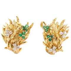 Pair of 18 Karat Gold and Emerald Abstract Earrings