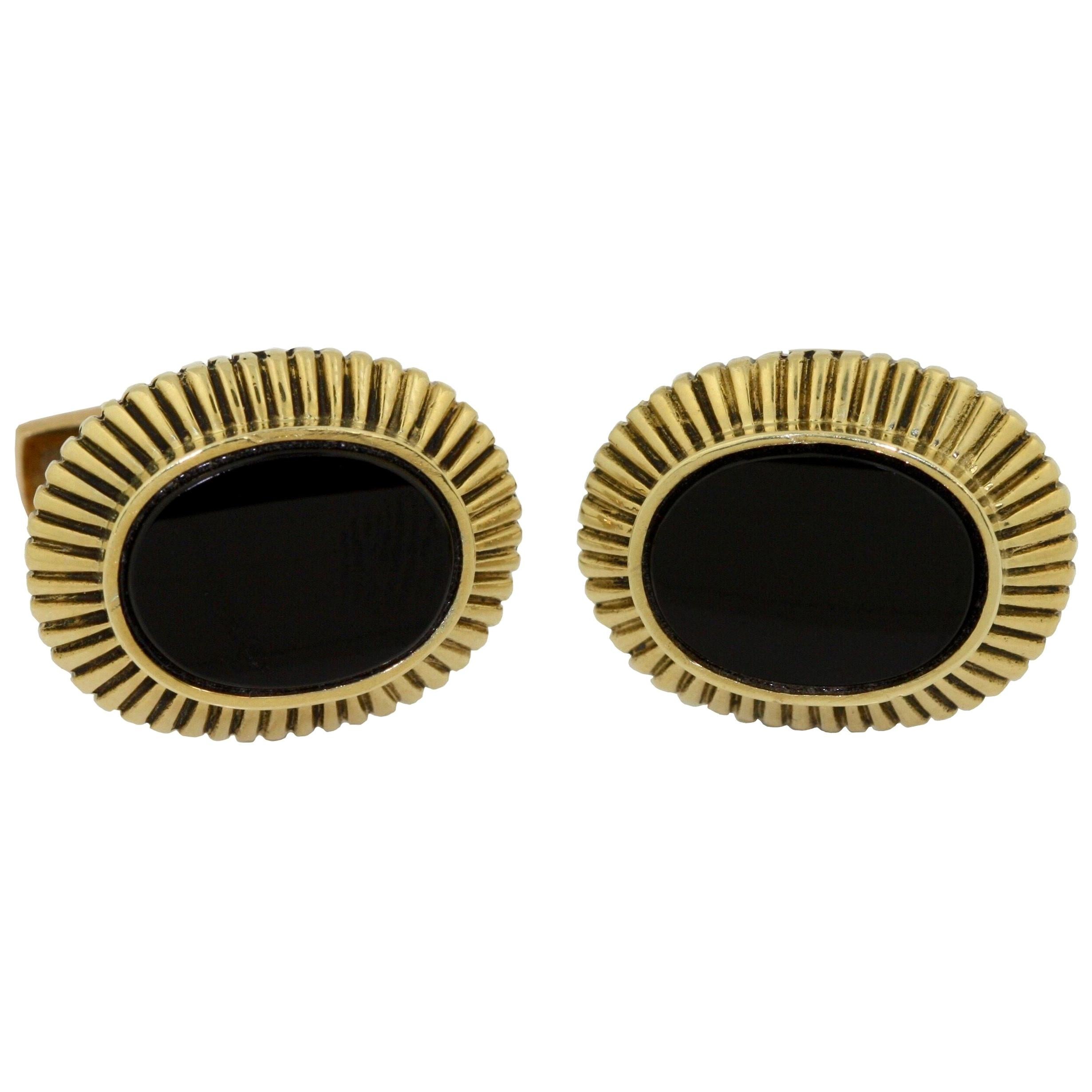 Pair of 18 Karat Gold and Onyx Cufflinks, Emis For Sale