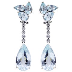 Pair of 18 Karat Gold, Diamond and Aquamarine Drop Earrings