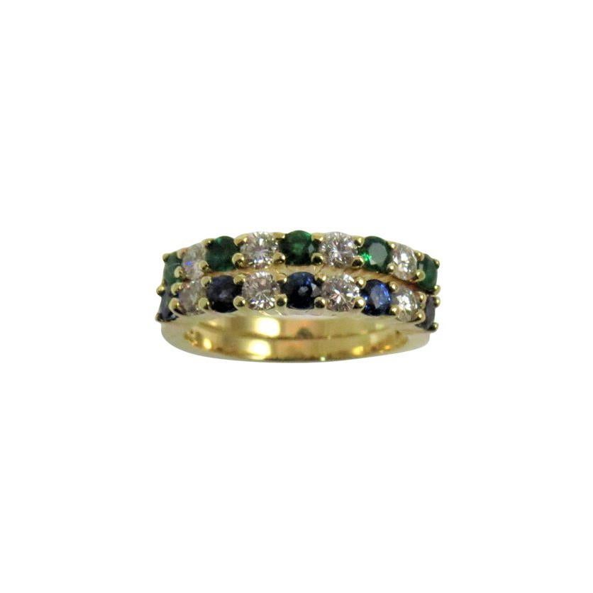Paar Ringe aus 18 Karat Gold mit Saphiren und Diamanten, Smaragden und Diamanten