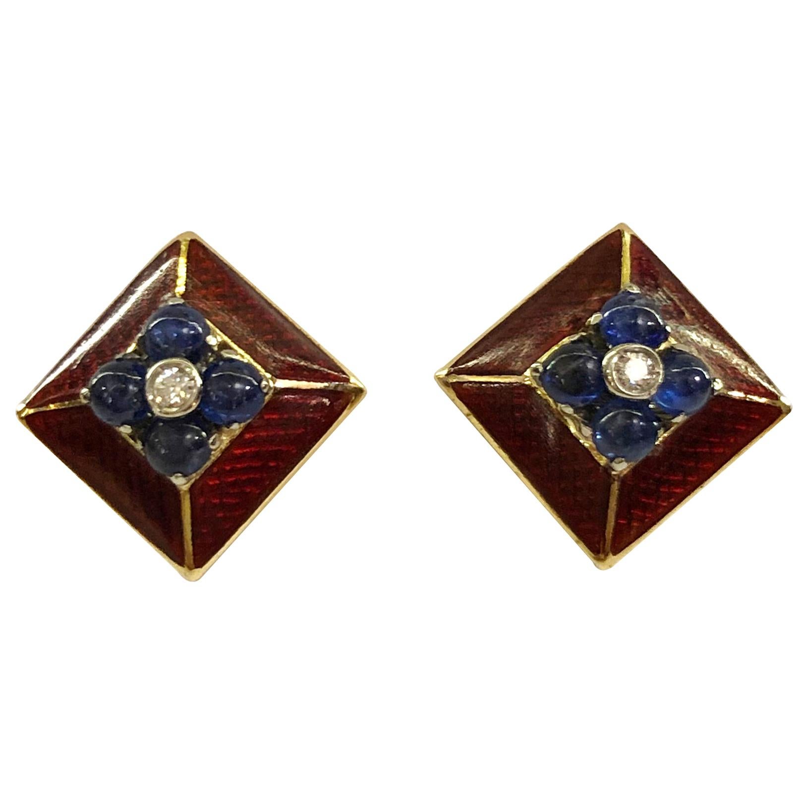Pair of 18 Karat Gold Sapphire Pearl and Diamond Earrings For Sale