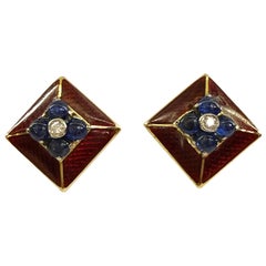 Pair of 18 Karat Gold Sapphire Pearl and Diamond Earrings