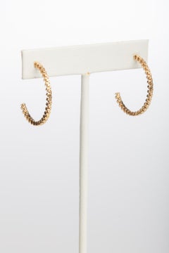 Unusual Mid-20th Century 18K Gold Textured Hoop Earrings, 1 Inch