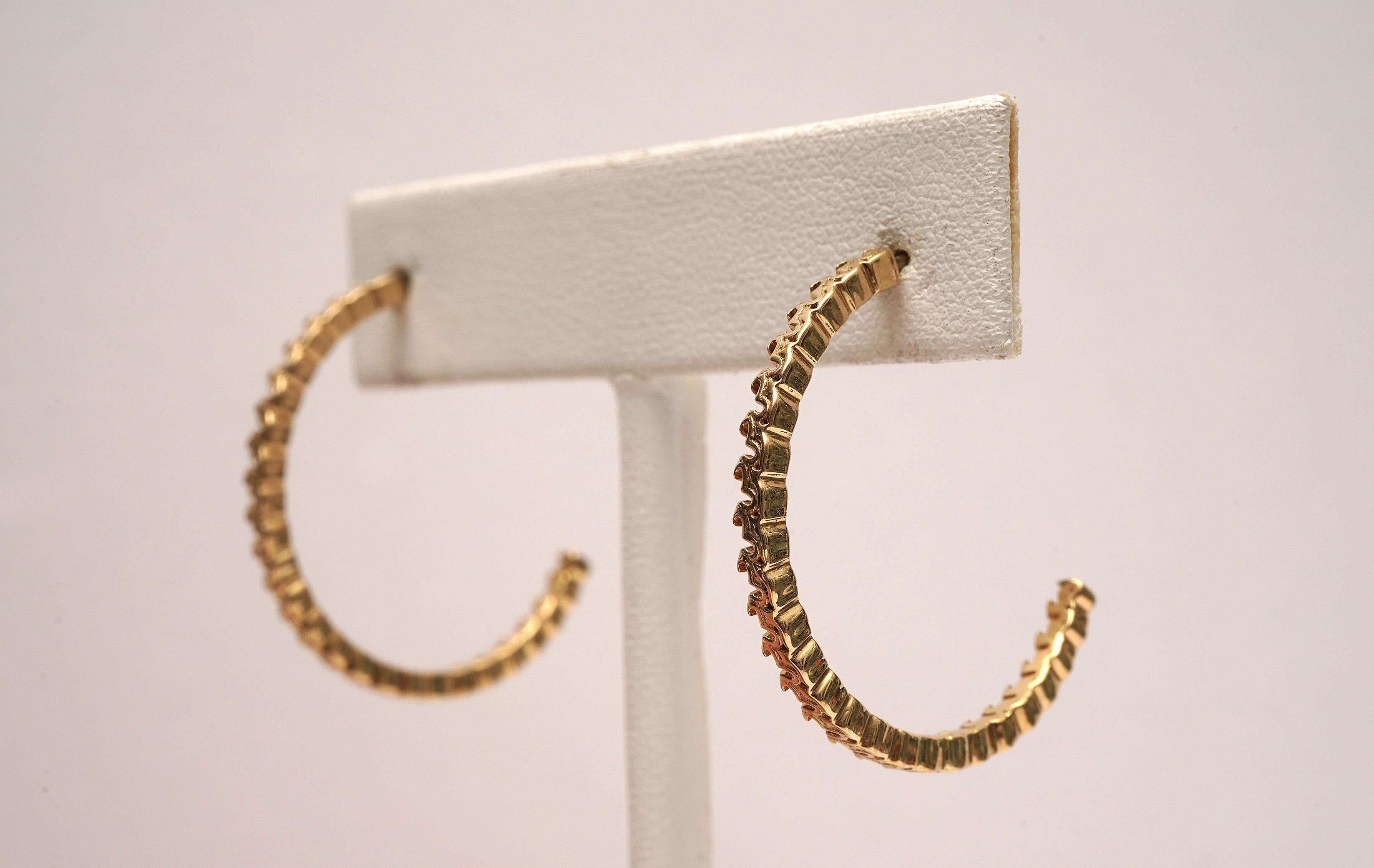 Women's or Men's Pair of 18 Karat Gold Textured Hoops For Sale