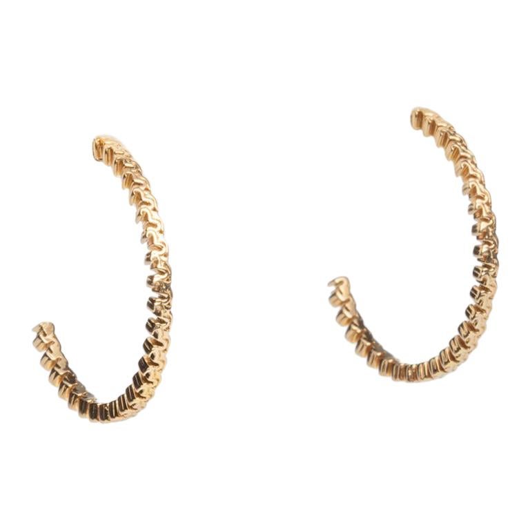 Pair of 18 Karat Gold Textured Hoops For Sale