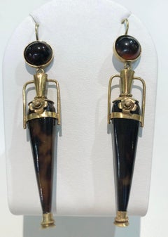 Pair of Victorian 18K Gold Tortoise Drop Earrings, Italy Circa 1850s-1870s