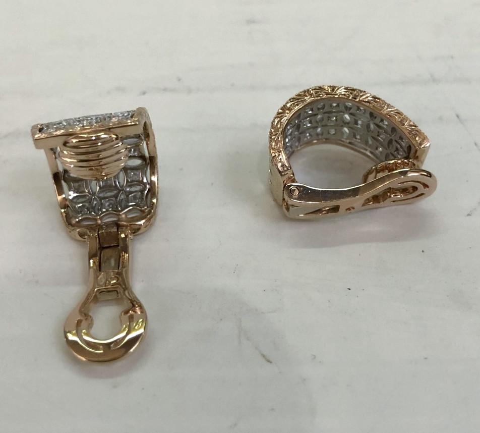 Pair of 18 Karat Rose and White Gold Diamond Earrings In Good Condition For Sale In Palm Springs, CA