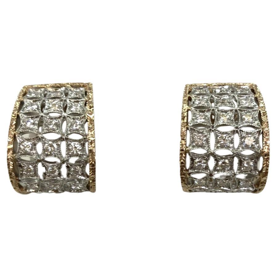 Pair of 18 Karat Rose and White Gold Diamond Earrings For Sale
