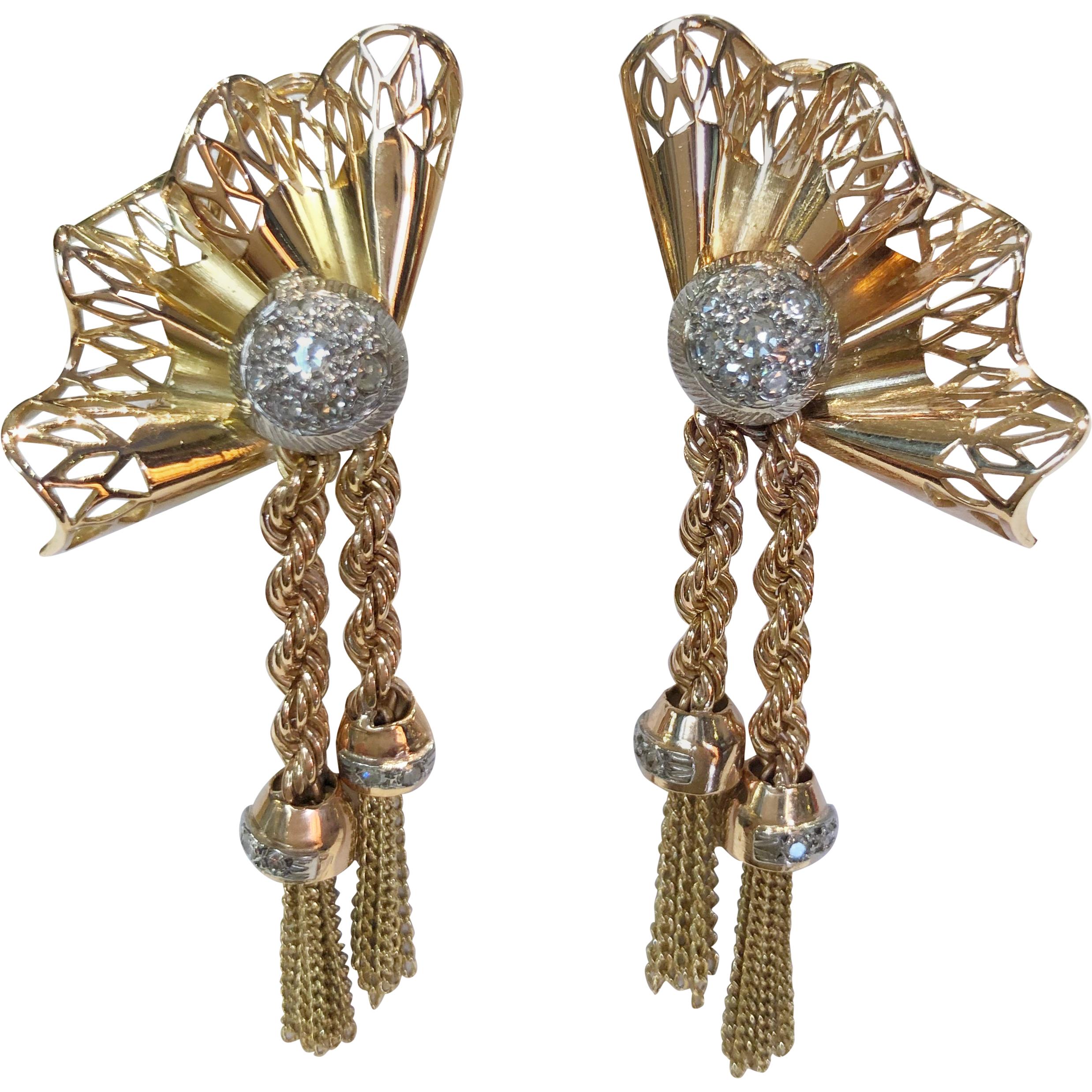 Pair of 18 Karat Rose Gold Diamond Earrings