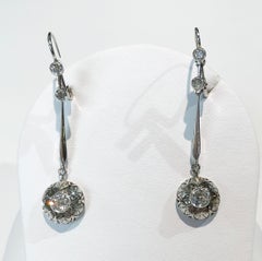 Pair of Vintage 18K White Gold Drop Earrings with 0.5ct Diamonds, Italy 1920s