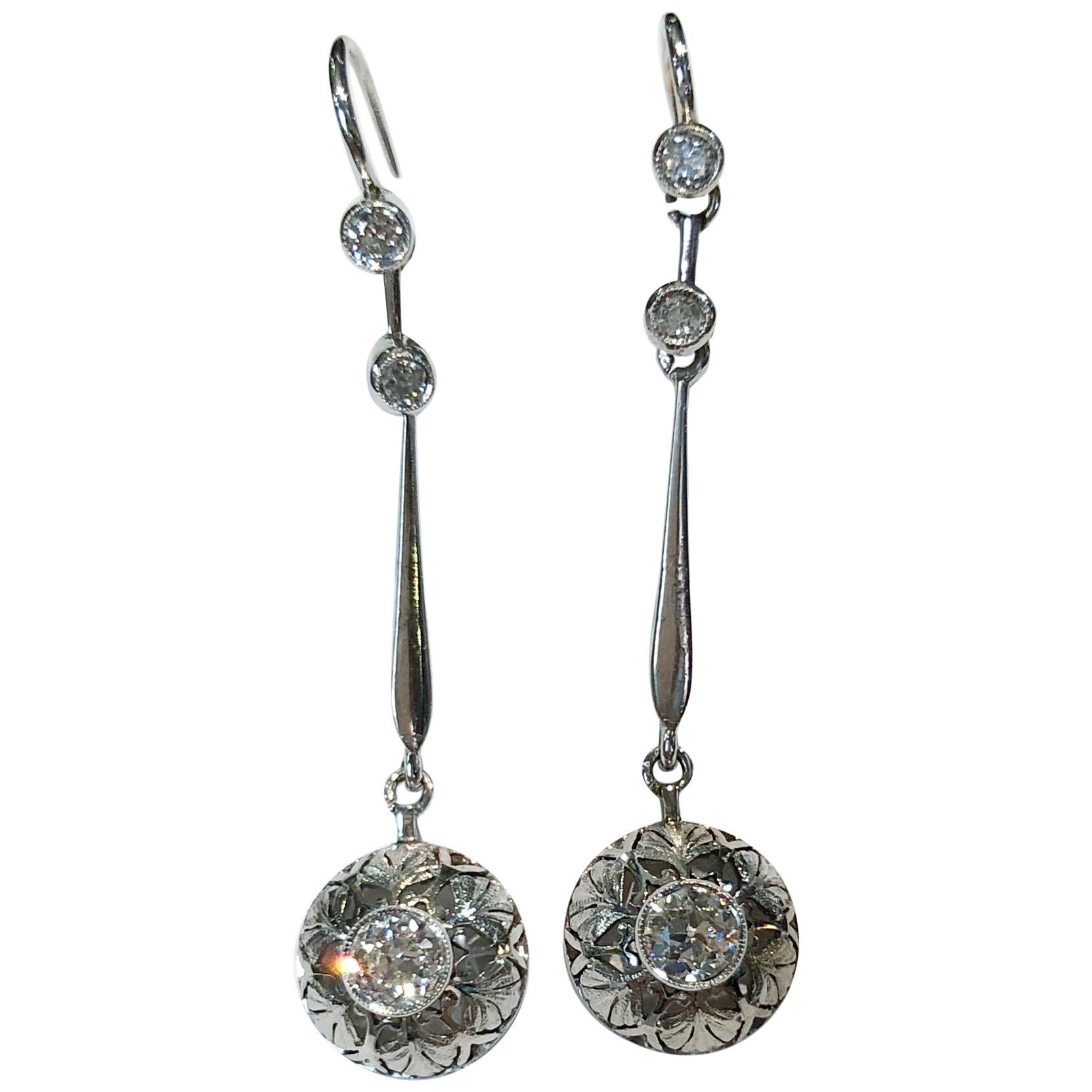 Pair of 18 Karat White Gold and Diamond Earrings For Sale