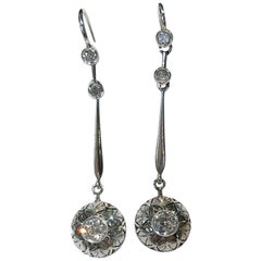 Antique Pair of 18 Karat White Gold and Diamond Earrings