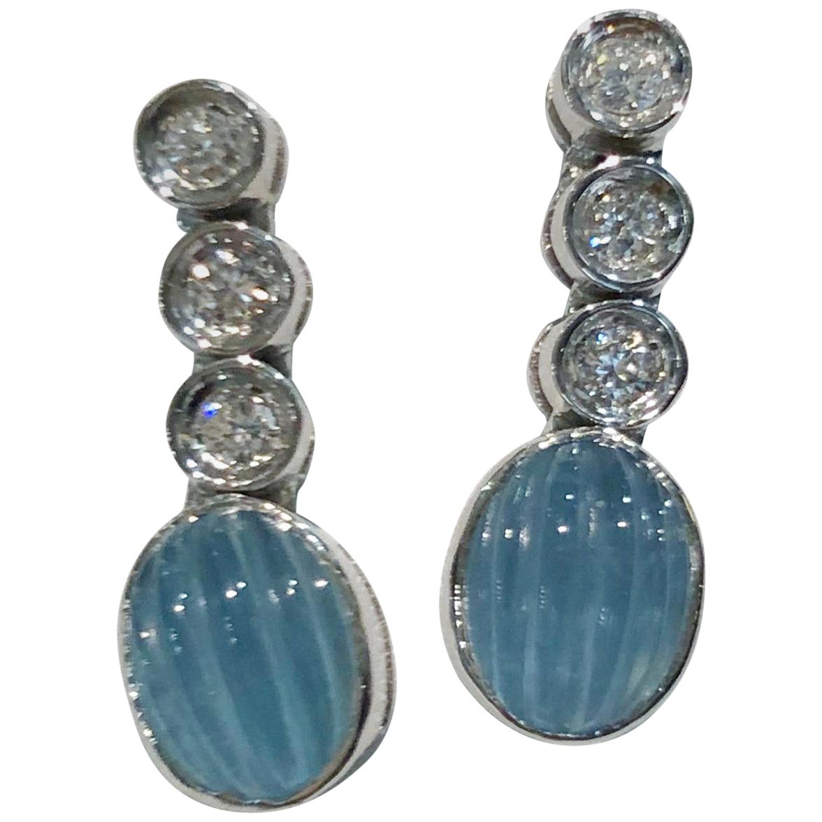 Pair of 18 Karat White Gold Aquamarine and Diamond Earrings