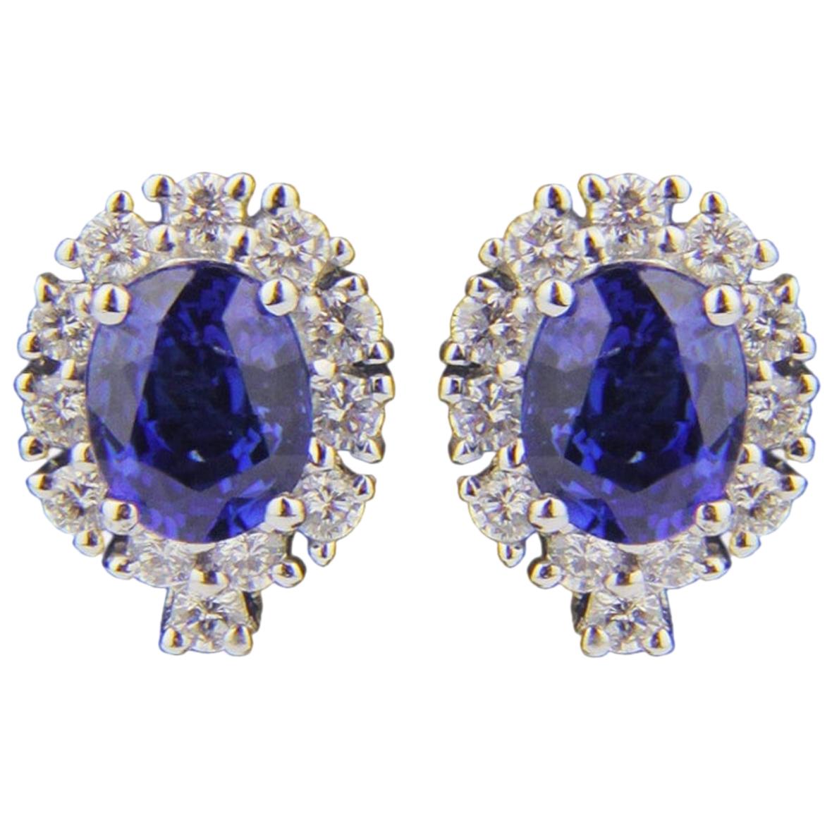Pair of 18 Karat White Gold, Ceylon Sapphire and Diamond Earrings