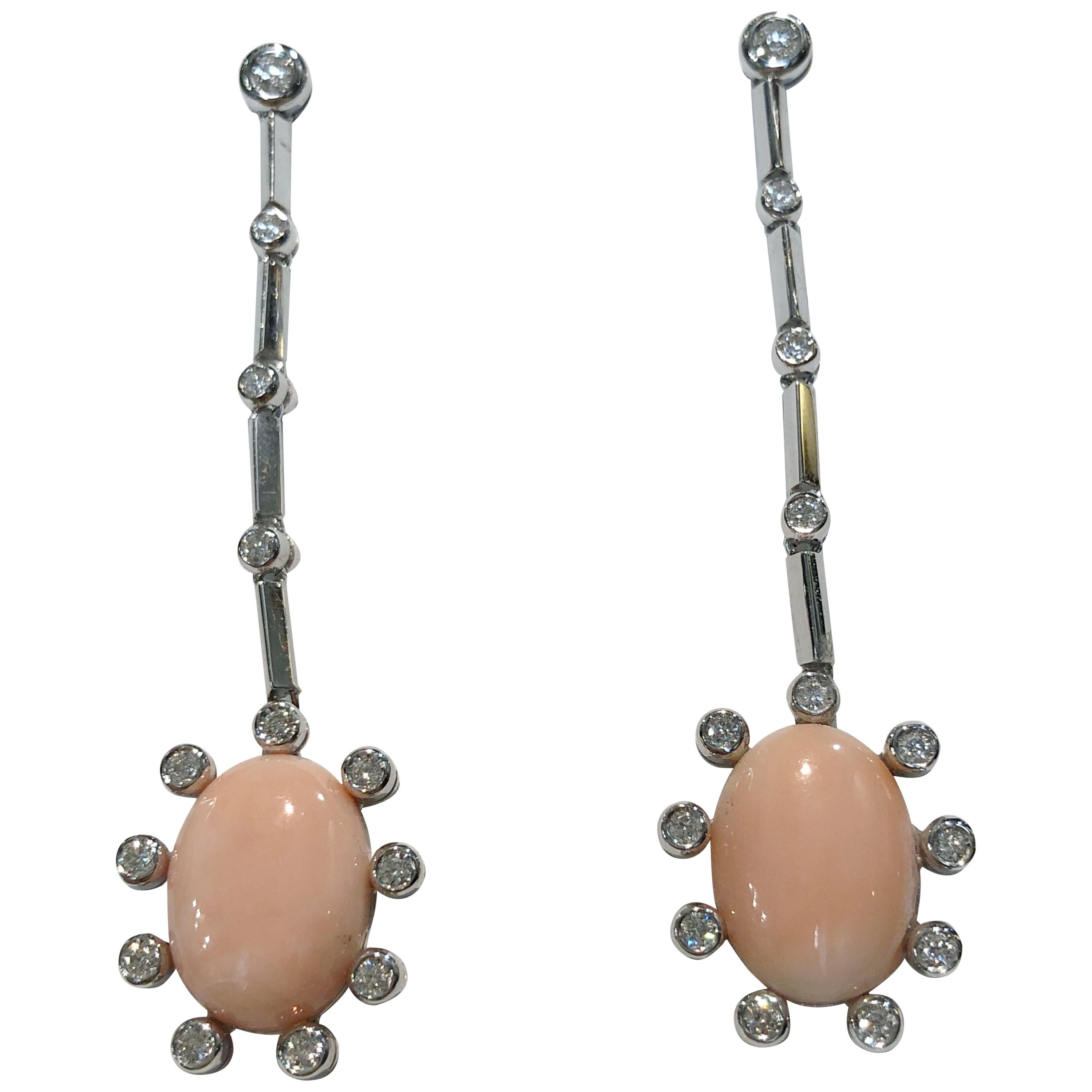 Pair of 18 Karat White Gold Coral Earrings For Sale